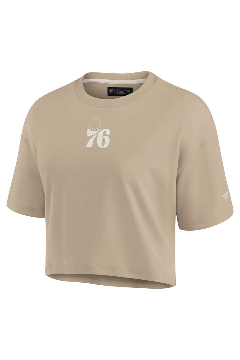 Women's Fanatics Signature Khaki Philadelphia 76ers Elements Super Soft Boxy Cropped T-Shirt, Alternate, color, Khaki