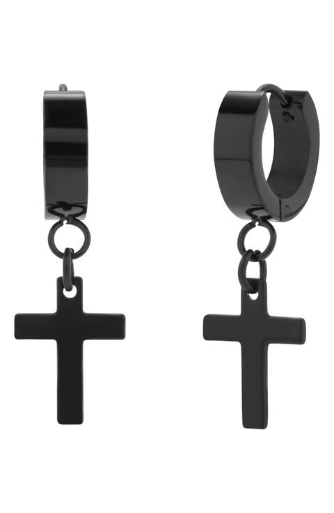 Men's Cross Drop Huggie Hoop Earrings