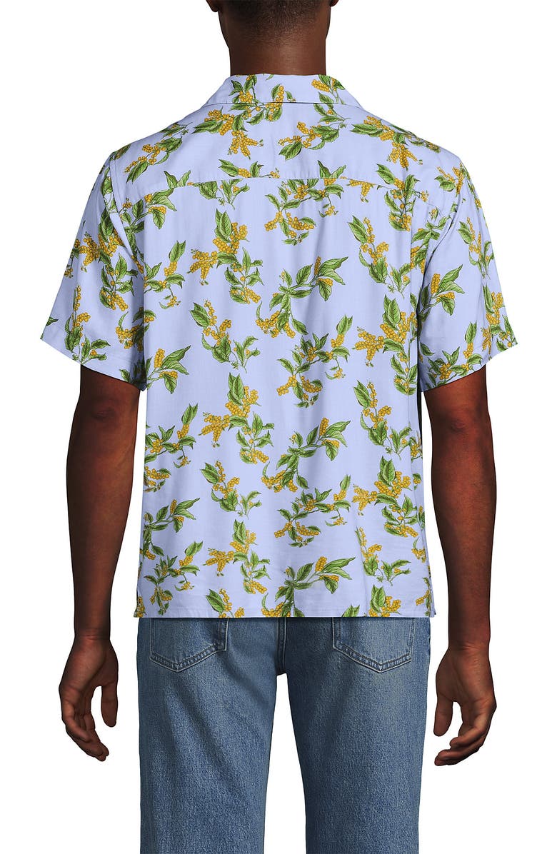 Lands' End Short Sleeve Camp Collar Hawaiian Shirt, Alternate, color, Slate Blue Stipple Palm