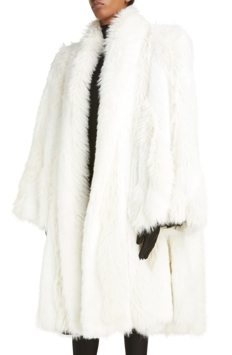 Balenciaga Graffiti Logo Faux Fur A-Line Coat, Alternate, color,