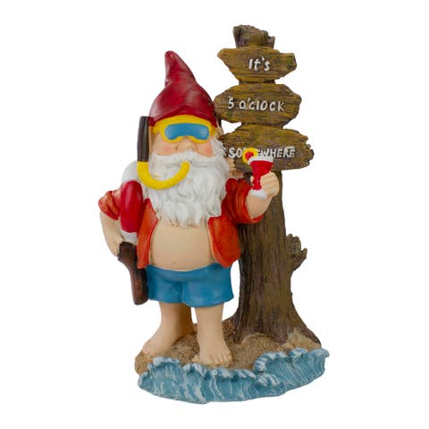 10.5" Red and Blue Beach Gnome Outdoor Garden Statue
