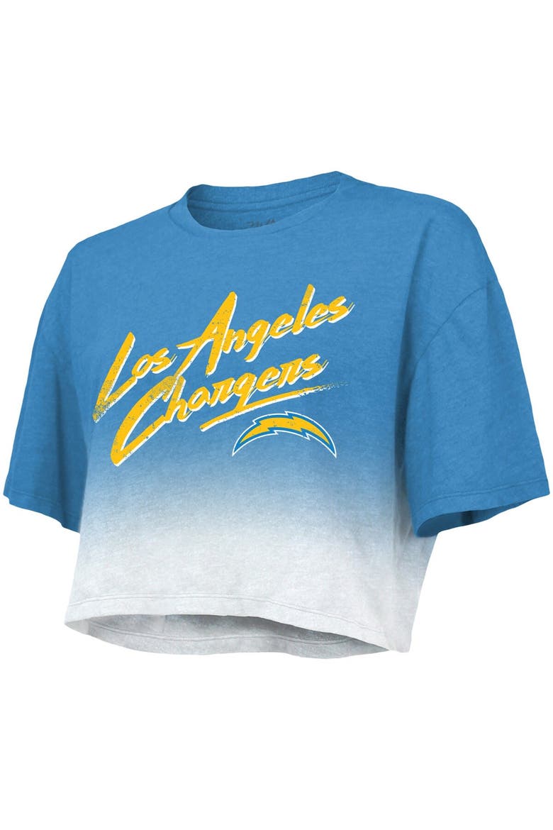 Women's Majestic Threads Justin Herbert Powder Blue/White Los Angeles Chargers Dip-Dye Player Name & Number Crop Top, Alternate, color, Powder Blue