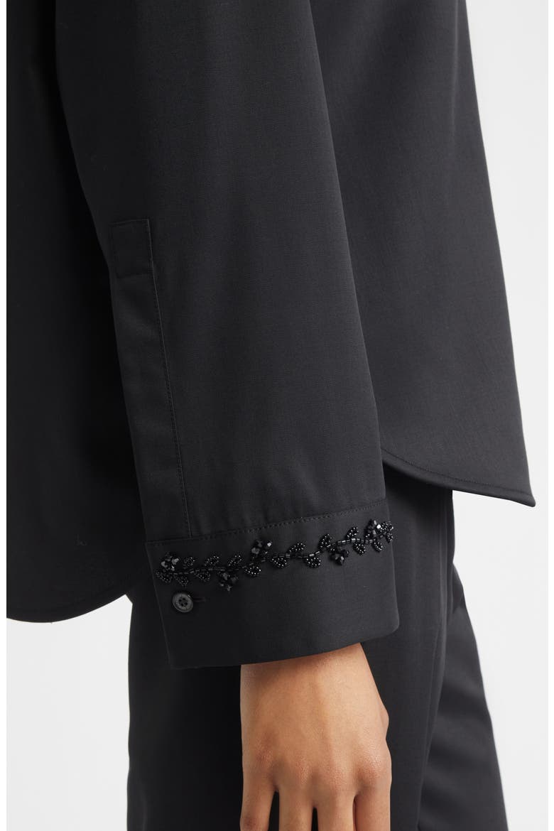 Journey Floral Beaded Virgin Wool Twill Button-Up Shirt, Alternate, color, BLACK