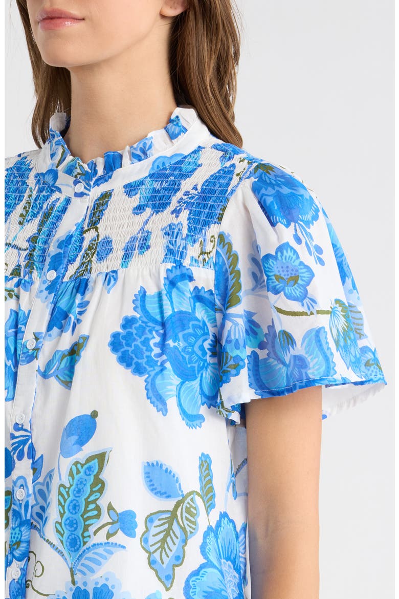 Aamian Floral Romy Mock Neck Cotton Top, Alternate, color, WHITE-BLUE-GREEN