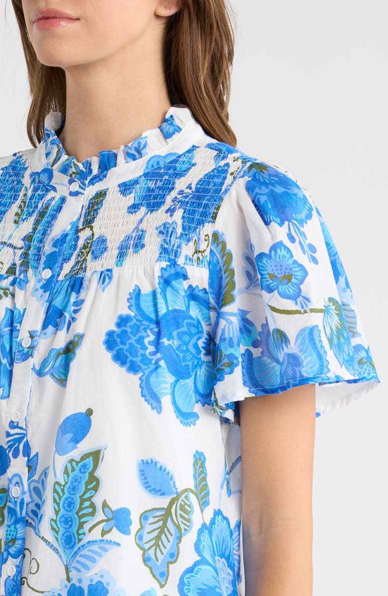 SUGARLIPS Aamian Floral Romy Mock Neck Cotton Top, Alternate, color, White-Blue-Green