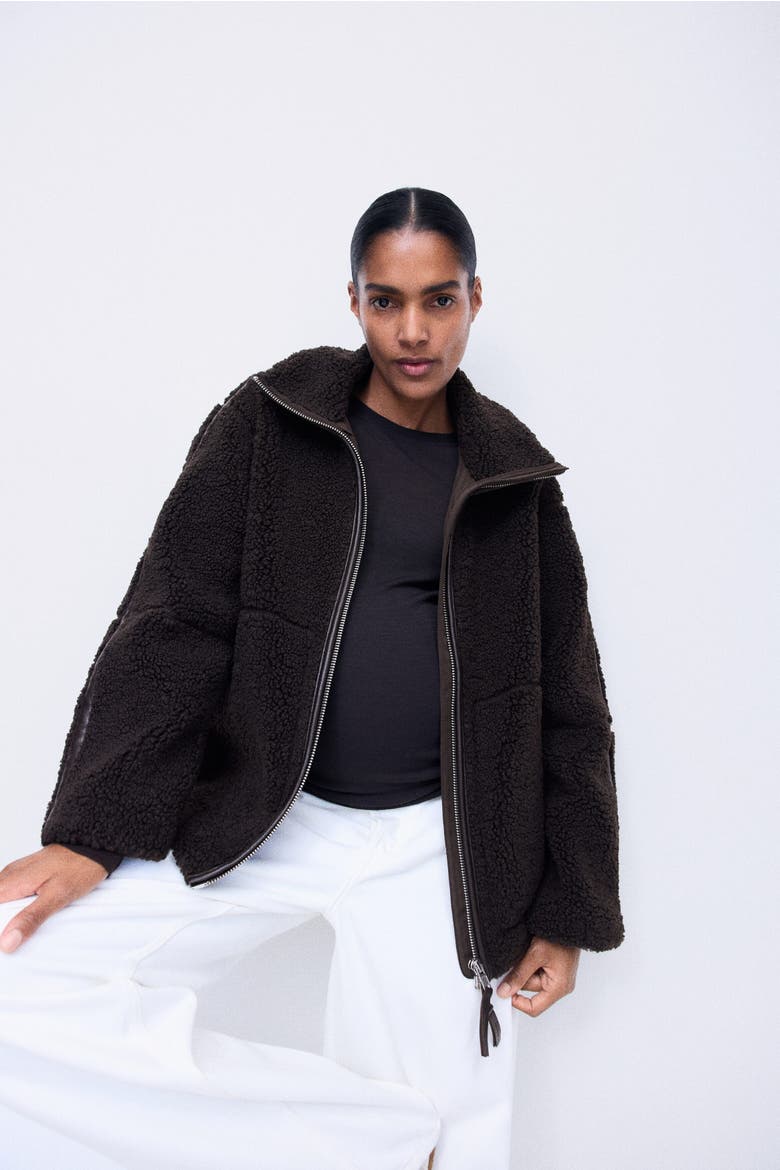 Mama Teddy Fleece Jacket, Alternate, color, Dark brown