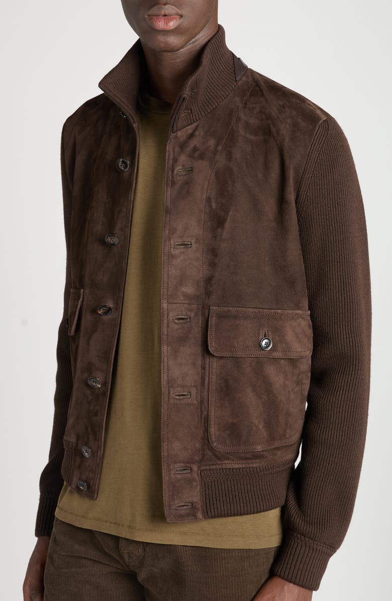 TOM FORD Mixed Media Cardigan, Alternate, color, Kb870 Deep Brown