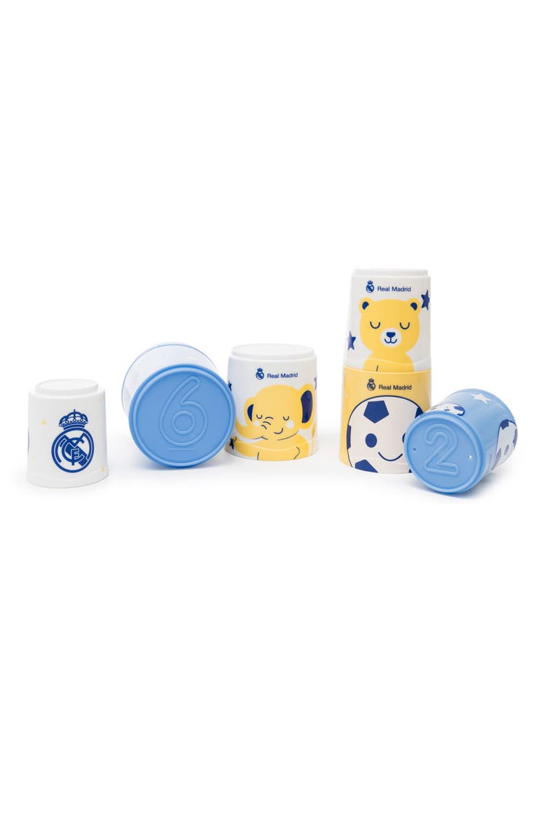 Miniland Real Madrid Soccer Themed Sorting & Stacking Cups Baby Toy, Alternate, color, Blue Multi