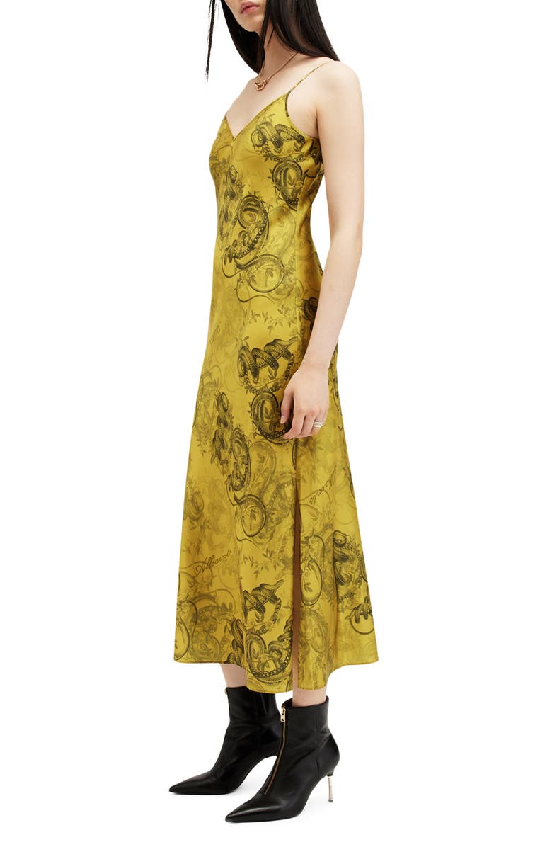 AllSaints Tiana Slim Fit Print Midi Slipdress, Alternate, color, 