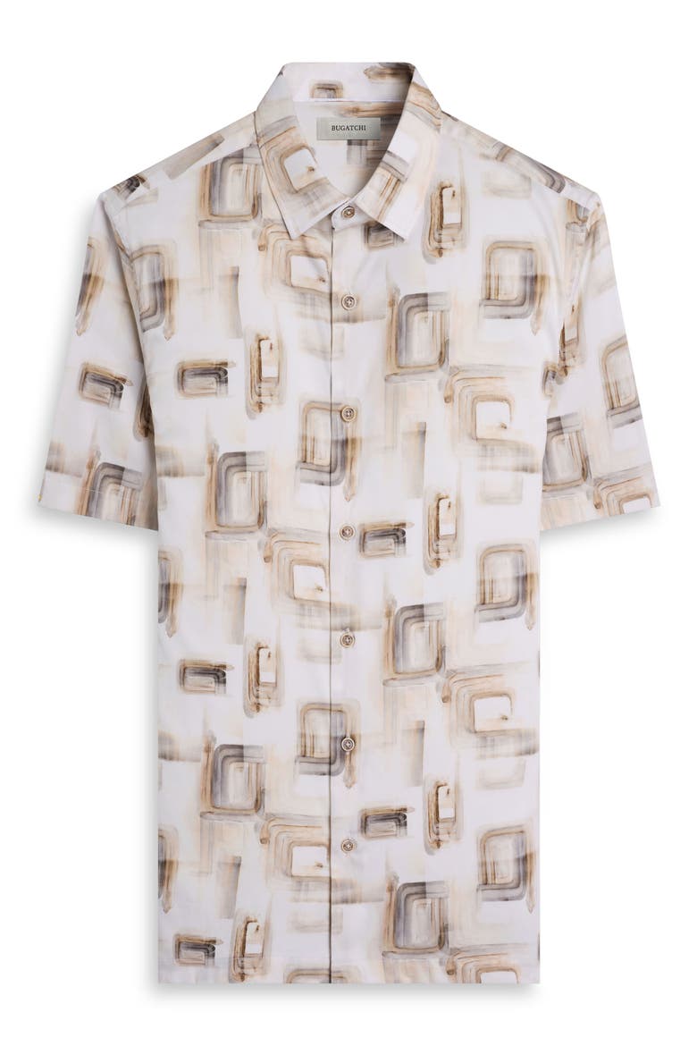 Vero Shaped Fit Abstract Print Short Sleeve Stretch Cotton Button-Up Shirt, Alternate, color, DESERT