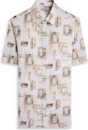 Bugatchi Vero Shaped Fit Abstract Print Short Sleeve Stretch Cotton Button-Up Shirt
