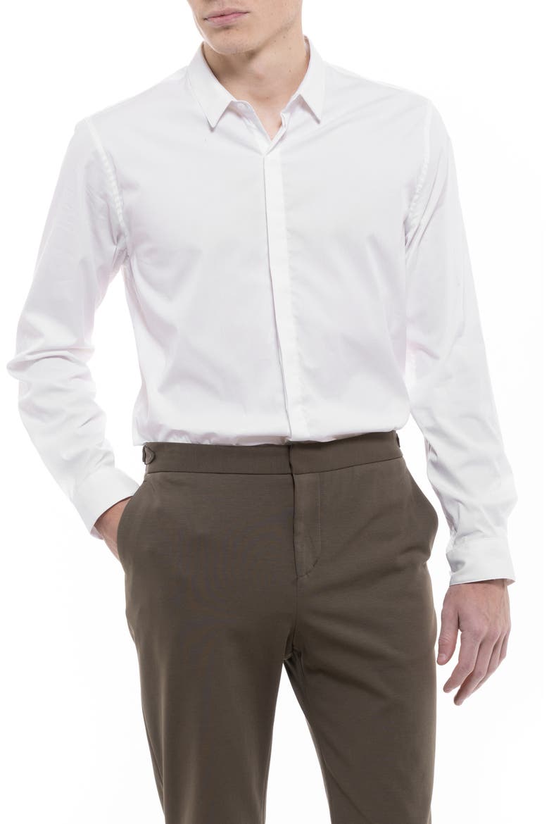 Main Solid Performance Button-Up Shirt, Main, color, WHITE