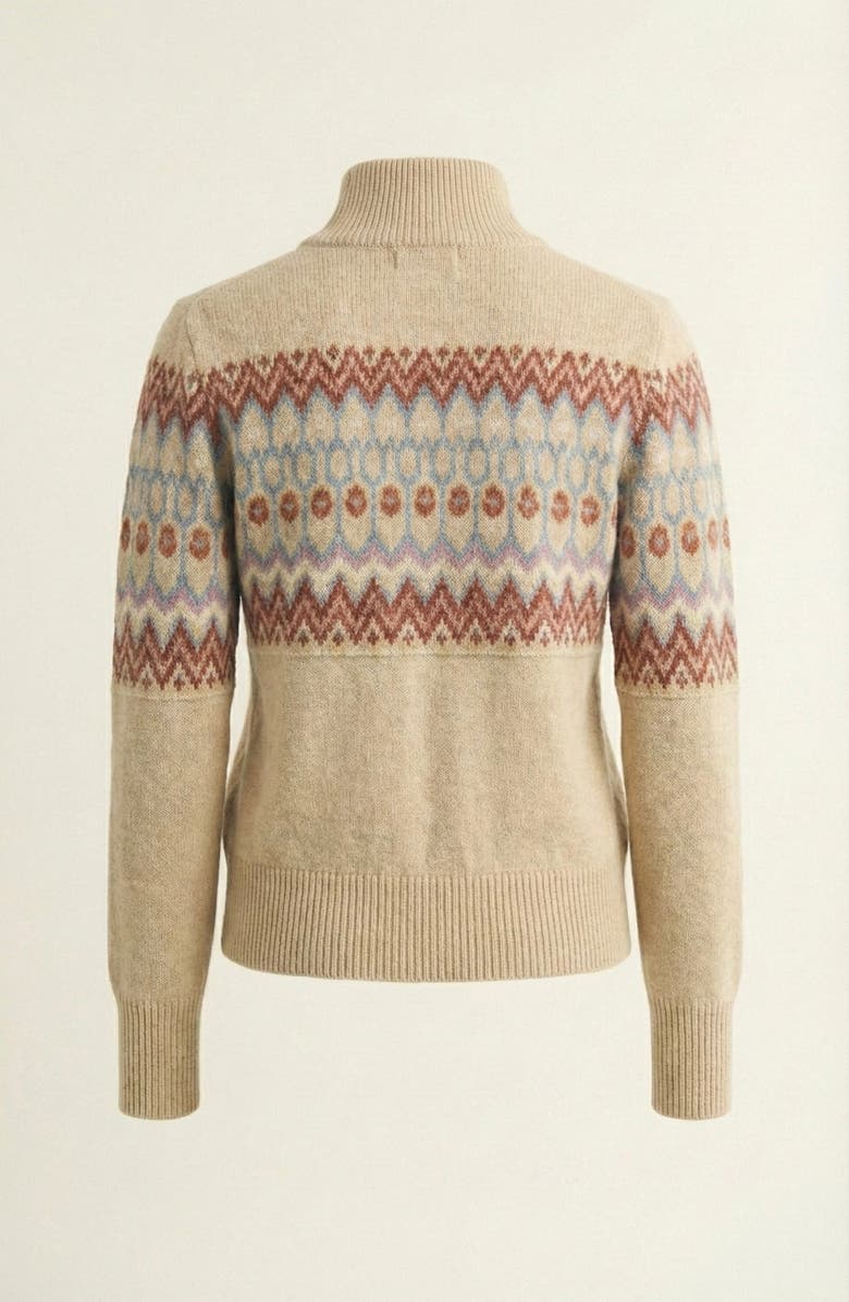 Modenaire Fair Isle Zip Cardigan with Ribbed Trim, Alternate, color, Fair Isle