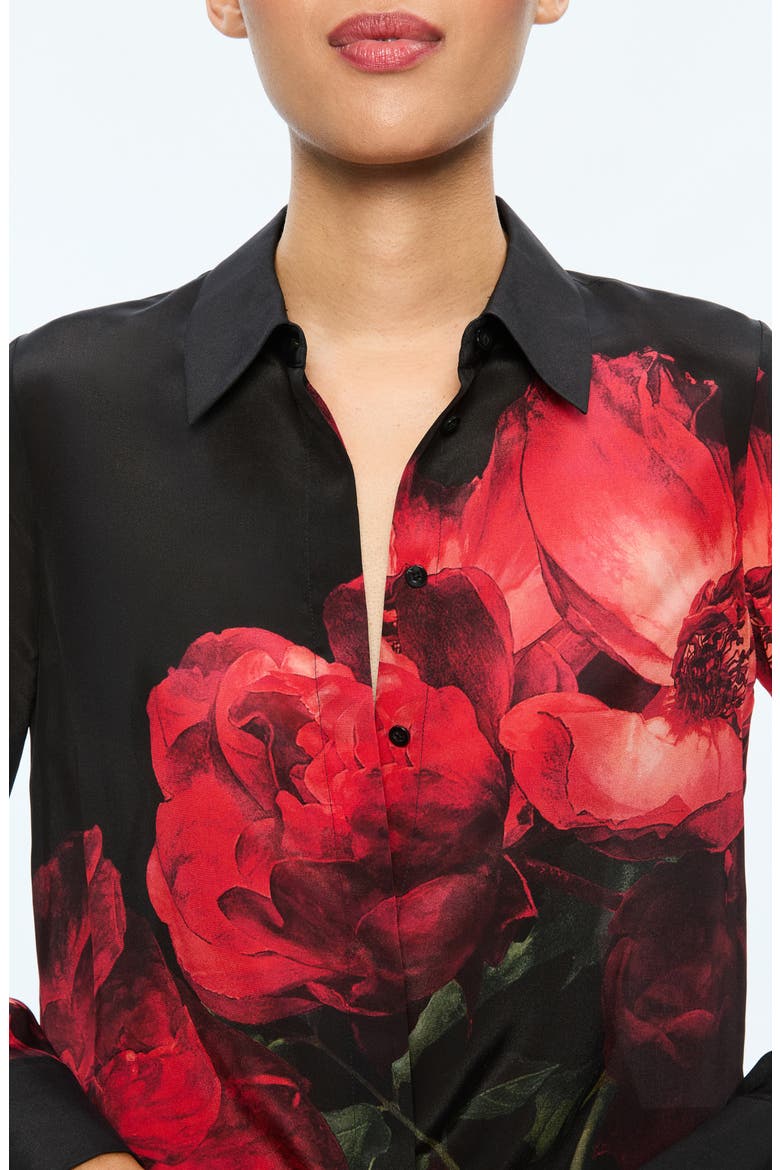 Brady Floral Slim Fit Silk Button-Up Shirt, Alternate, color, PEONY PETALS BRIGHT RUBY