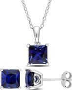 DELMAR Lab-Grown Sapphire Stud Earrings & Pendant Necklace Set