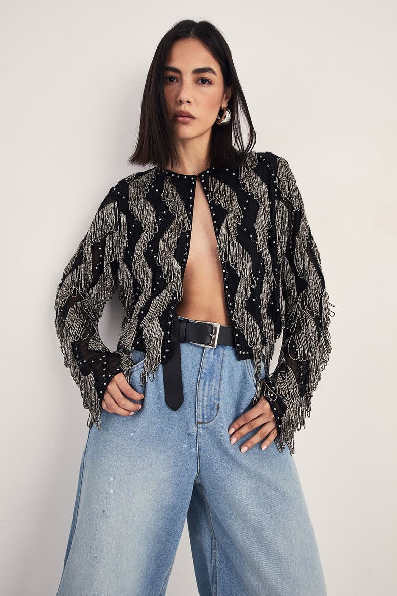 Loop Tassel Embellished Jacket, Alternate, color, Black