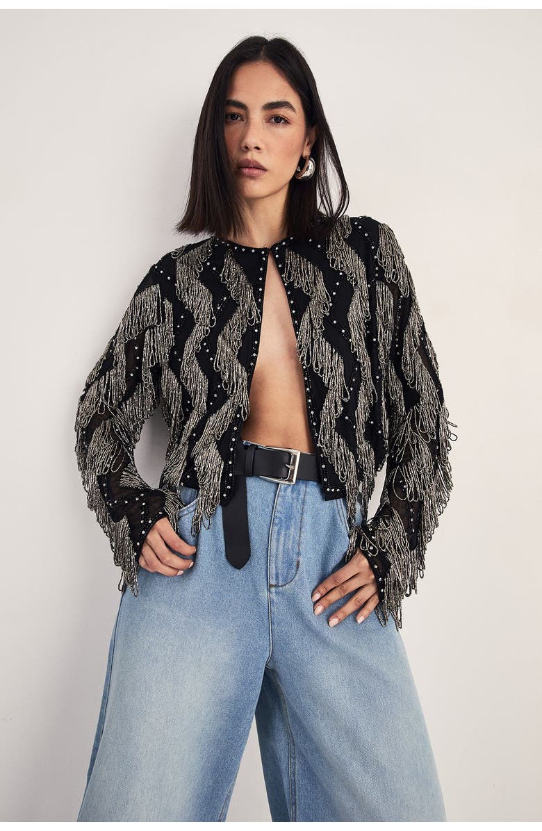 NASTY GAL Loop Tassel Embellished Jacket, Alternate, color, Black