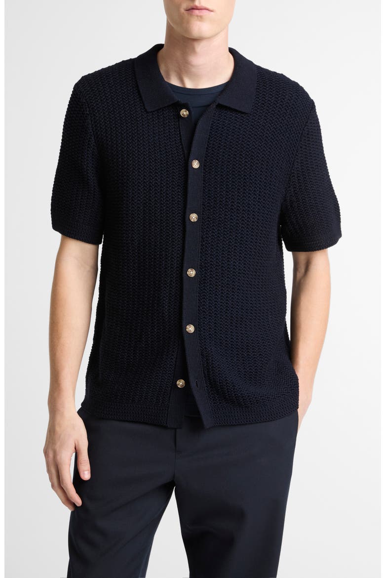 Crochet Cotton Short Sleeve Button-Up Shirt, Main, color, COASTAL