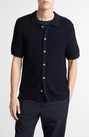Vince Crochet Cotton Short Sleeve Button-Up Shirt