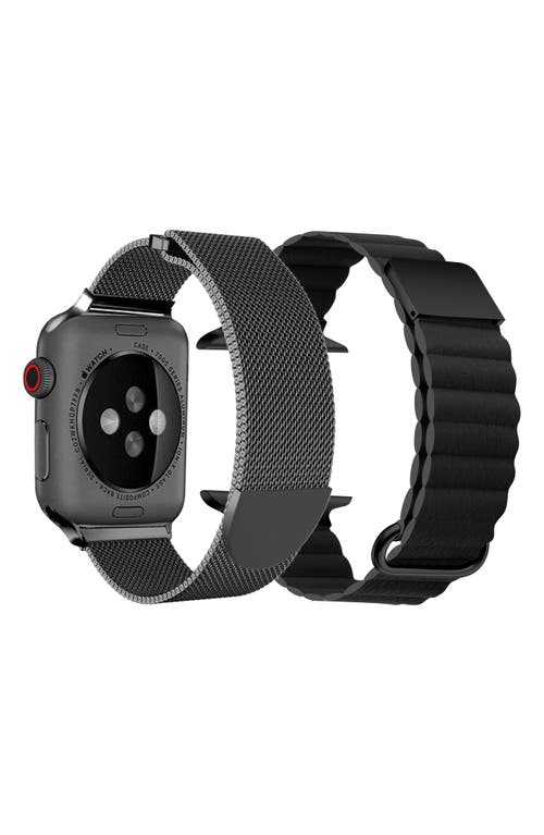 The Posh Tech Assorted 2-pack Leather & Stainless Steel Mesh Apple Watch® Watchbands In Assorted