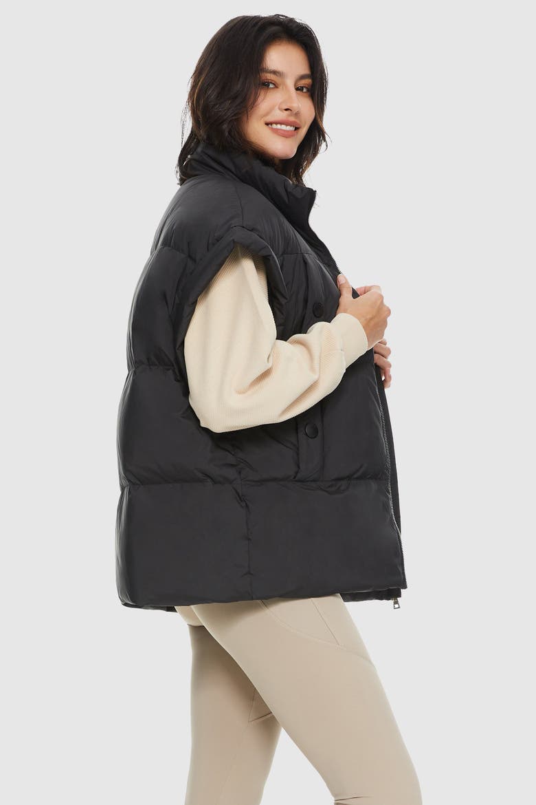 Oversized Sleeveless Classic Puffer Vest, Alternate, color, Black