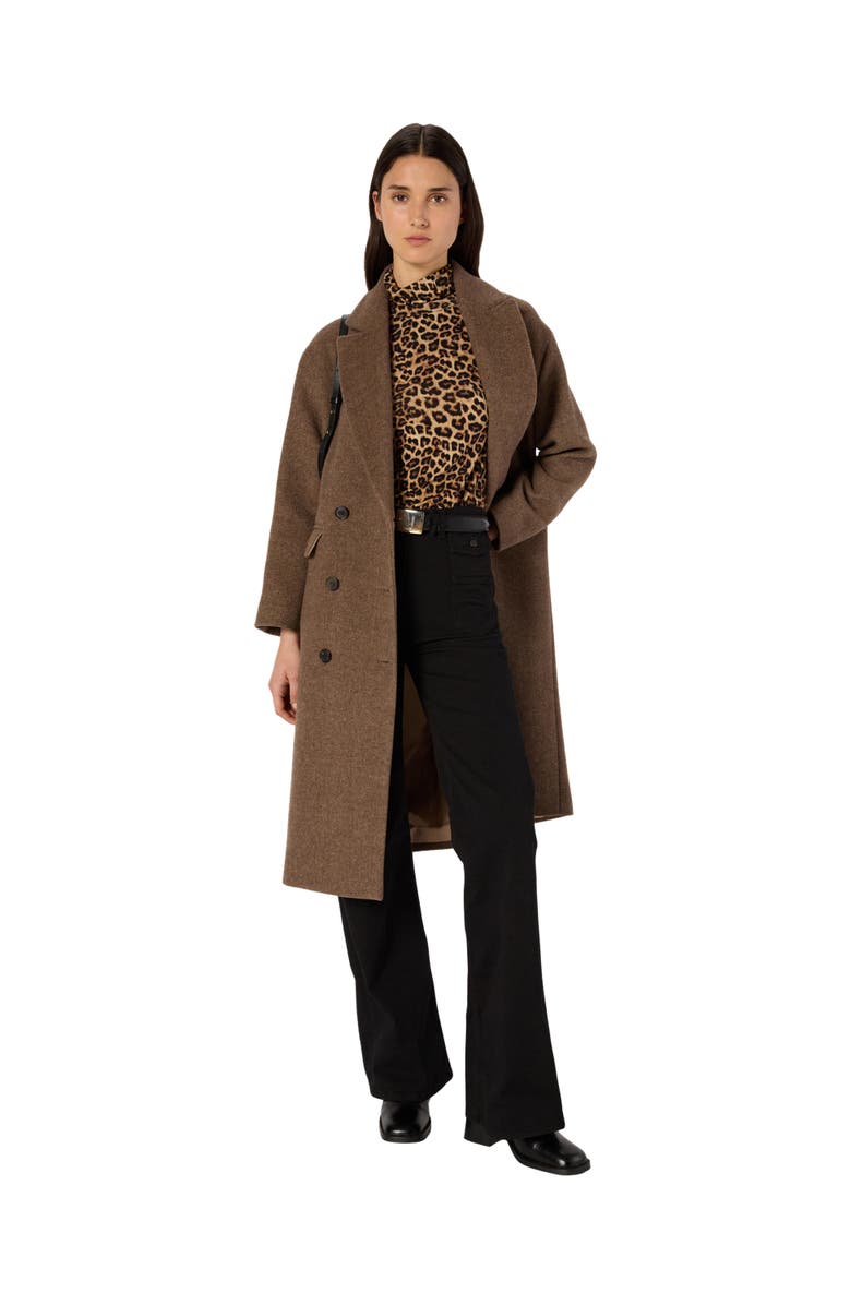 GERARD DAREL Mady Double-Breasted Midi Length Coat, Alternate, color, Brown