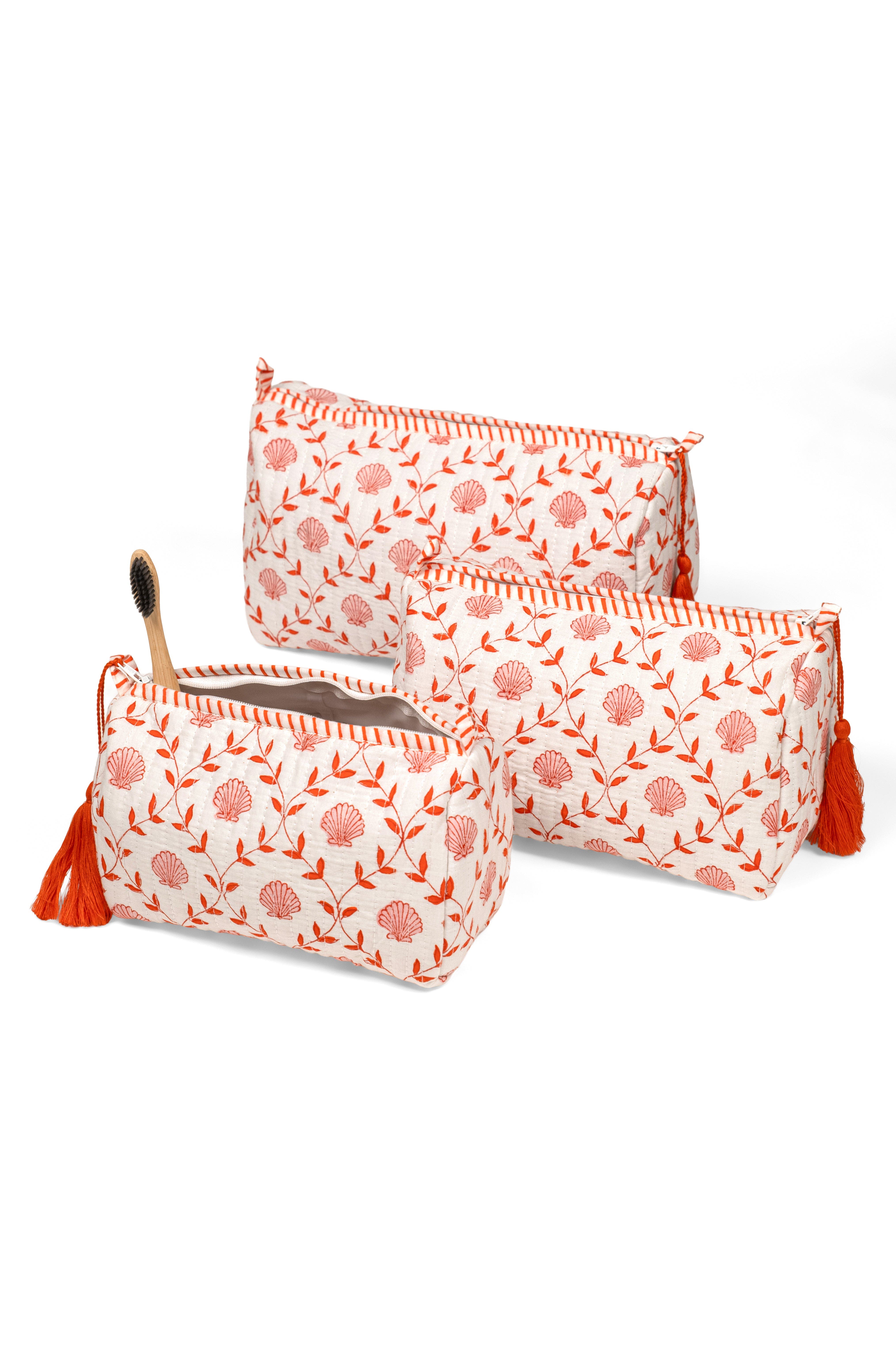 Seashell Blockprint Makeup Bag - Set of 3, Alternate, color, Seashell Pink