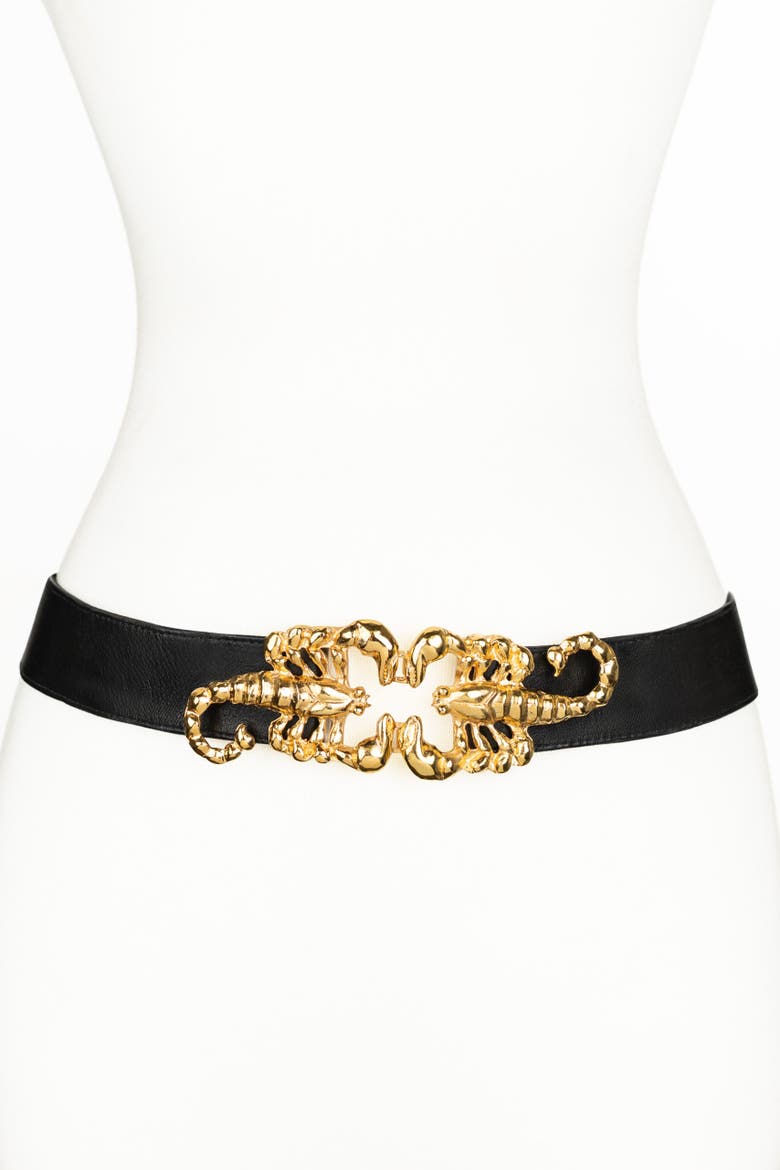 Scorpion Buckle Leather Belt, Main, color, Black
