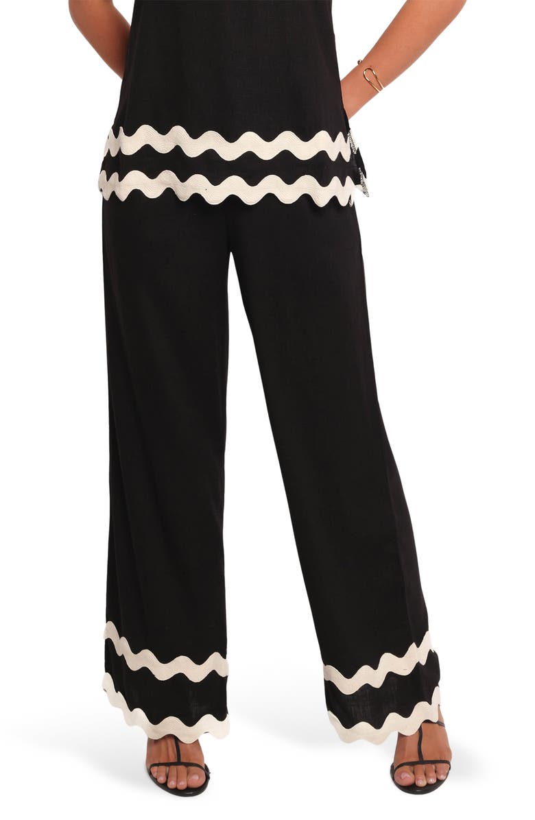 Petal & Pup Taliah Rickrack Trim Wide Leg Pants, Main, color, Black
