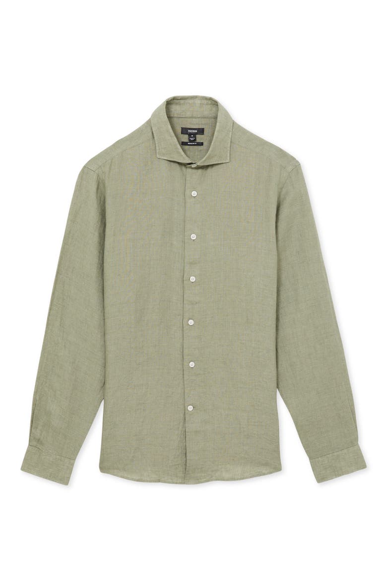 Ruban Linen Button-Up Shirt, Alternate, color, THYME GREEN