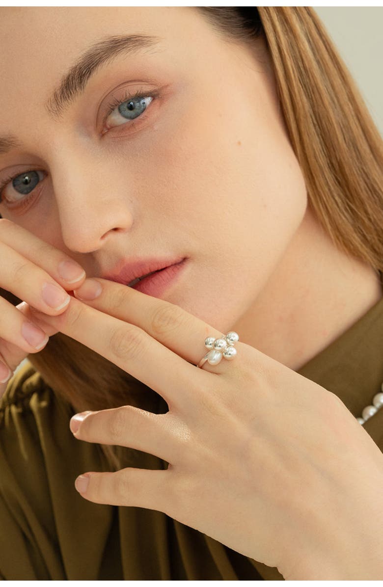 Bearfruit Jewelry Sterling Silver Isabelle Cluster Pearl Adjustable Ring, Alternate, color, Silver