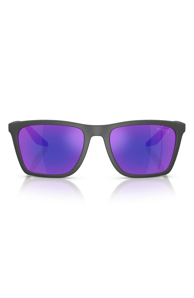 Prada Linea Rossa 56mm Pillow Sunglasses, Main, color, Rubbered Grey / Blue Violet
