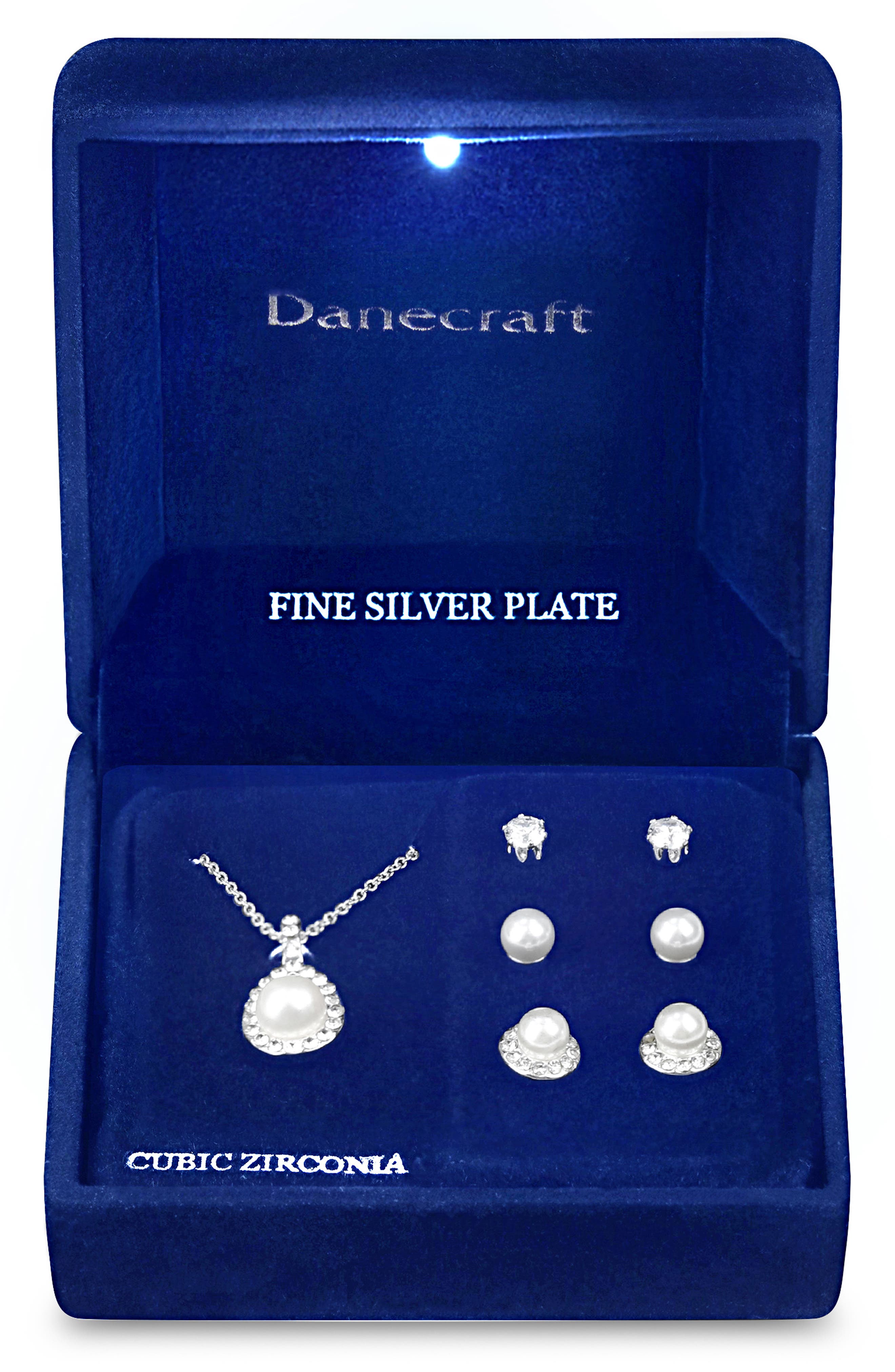 Danecraft Imitation Pearl Pendant Necklace & Earrings Set