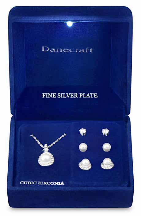 Danecraft Imitation Pearl Pendant Necklace & Earrings Set