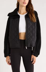 Zella Faux Shearling & Quilted Nylon Hybrid Jacket