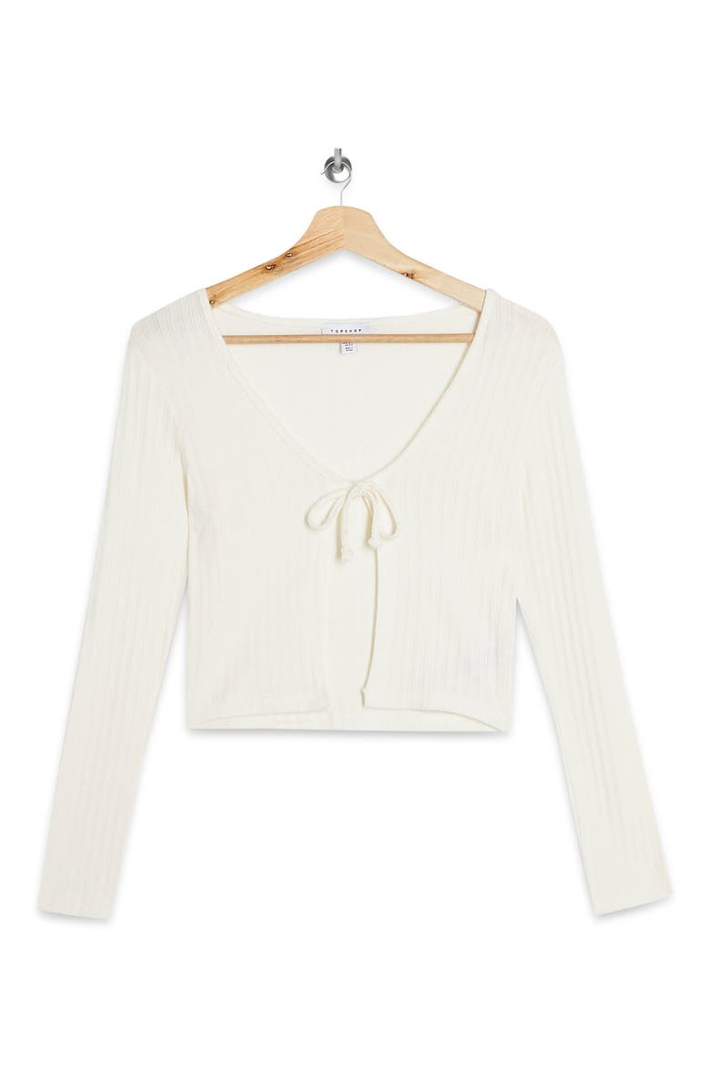 Cozy Rib Tie Front Crop Cardigan, Alternate, color, WHITE
