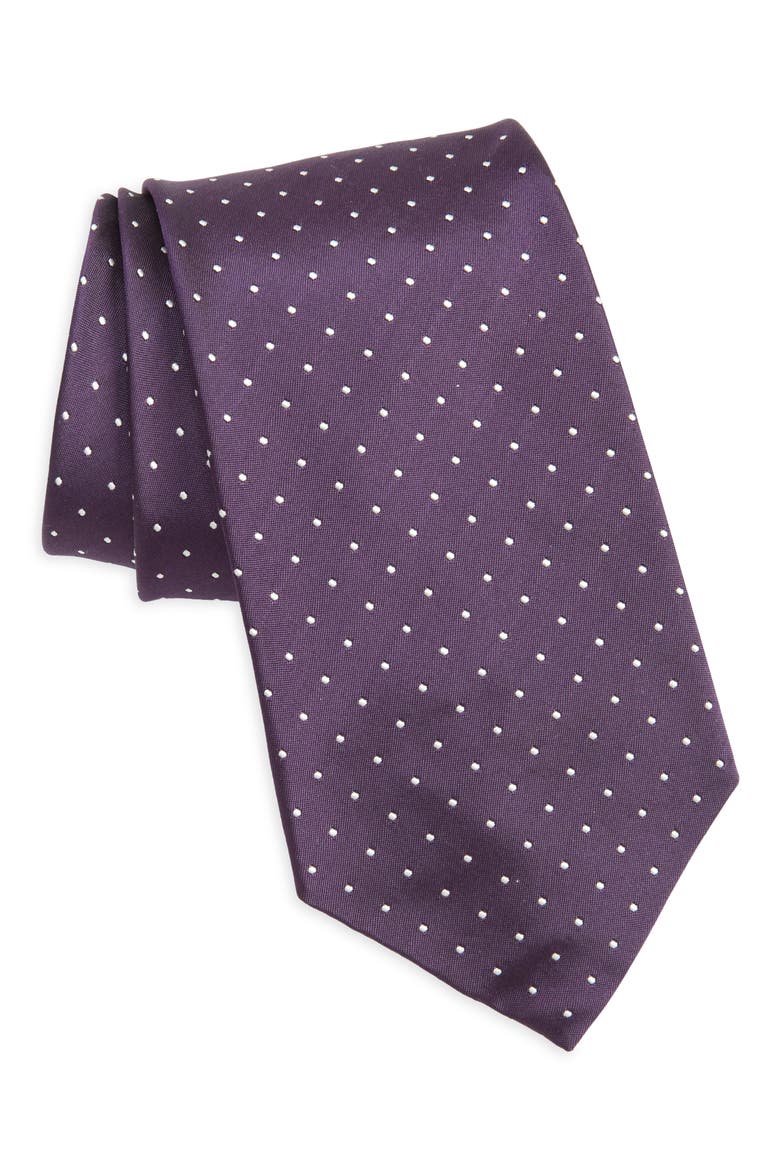 Pin Dot Silk Peau de Soie Tie, Main, color, DARK PURPLE