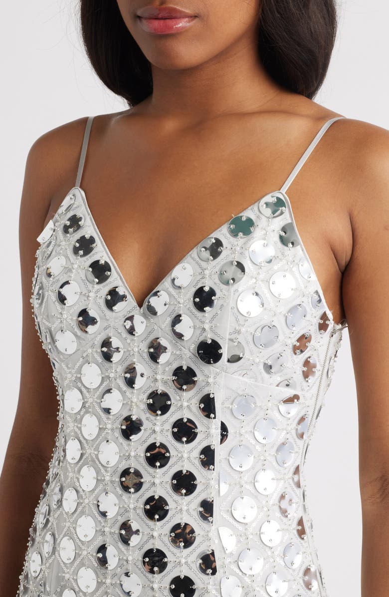 Saylor Suni Sequin Fringe Cocktail Dress, Alternate, color, Platinum