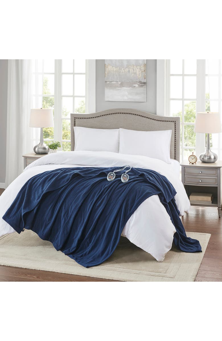 BEAUTYREST Electric Micro Fleece Heated Blanket with Secure Comfort Technology, Alternate, color, Navy
