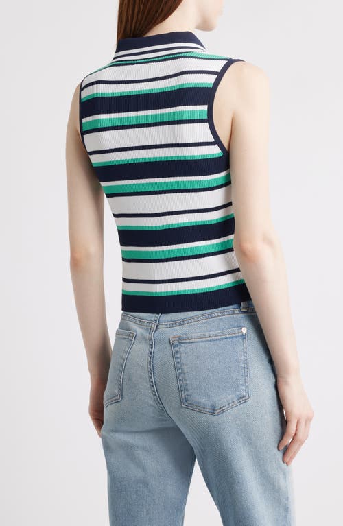 525 Vivienne Stripe Sleeveless Polo Sweater In Dark Blue Multi