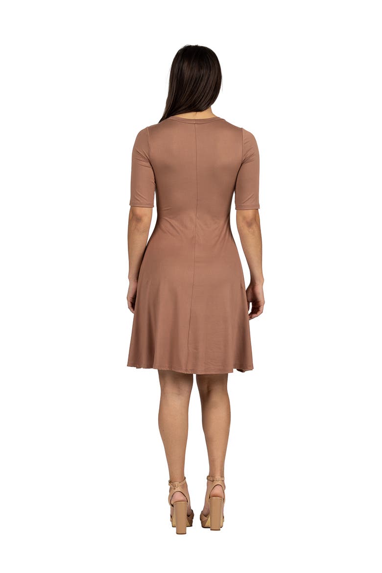 A-Line Knee Length Dress Elbow Length Sleeves, Alternate, color, Mocha