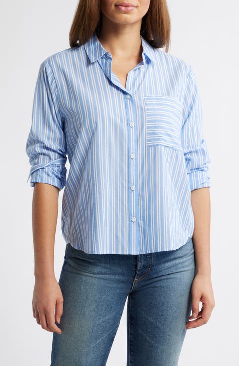 Candy Stripe Cotton Blend Button-Up Shirt