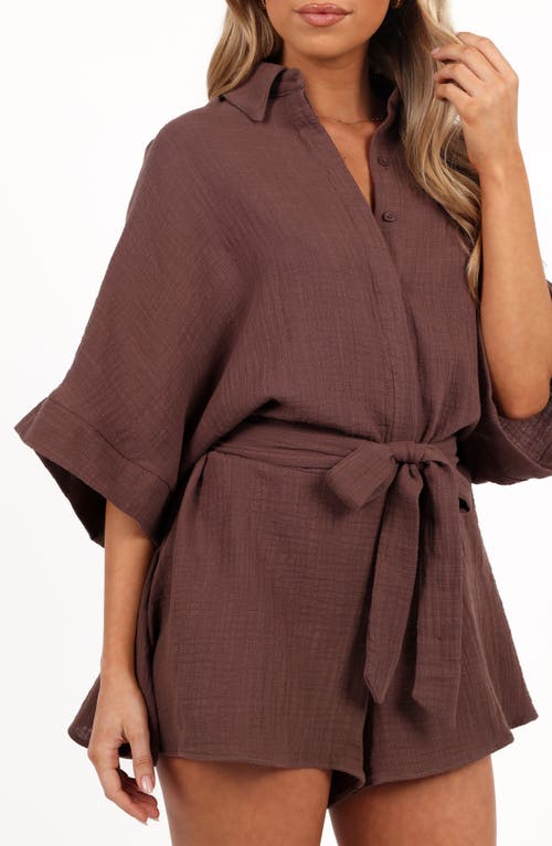 Petal And Pup Petal & Pup Jemmy Tie Waist Cotton Gauze Romper In Brown