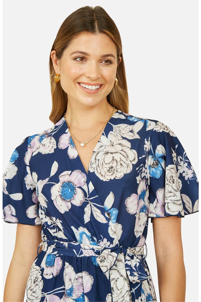 Floral Midi Wrap Dress, Alternate, color, Navy