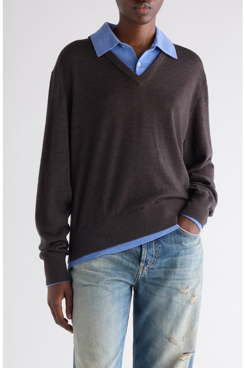 Layered Wool Polo Sweater, Main, color, BROWN/ BLUE