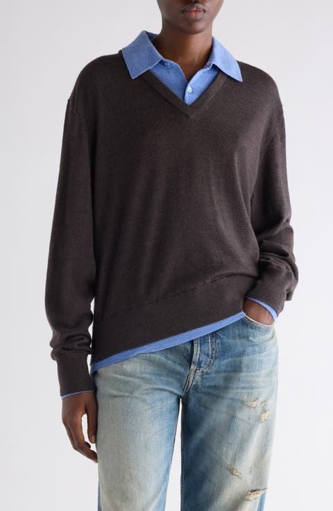 Layered Wool Polo Sweater