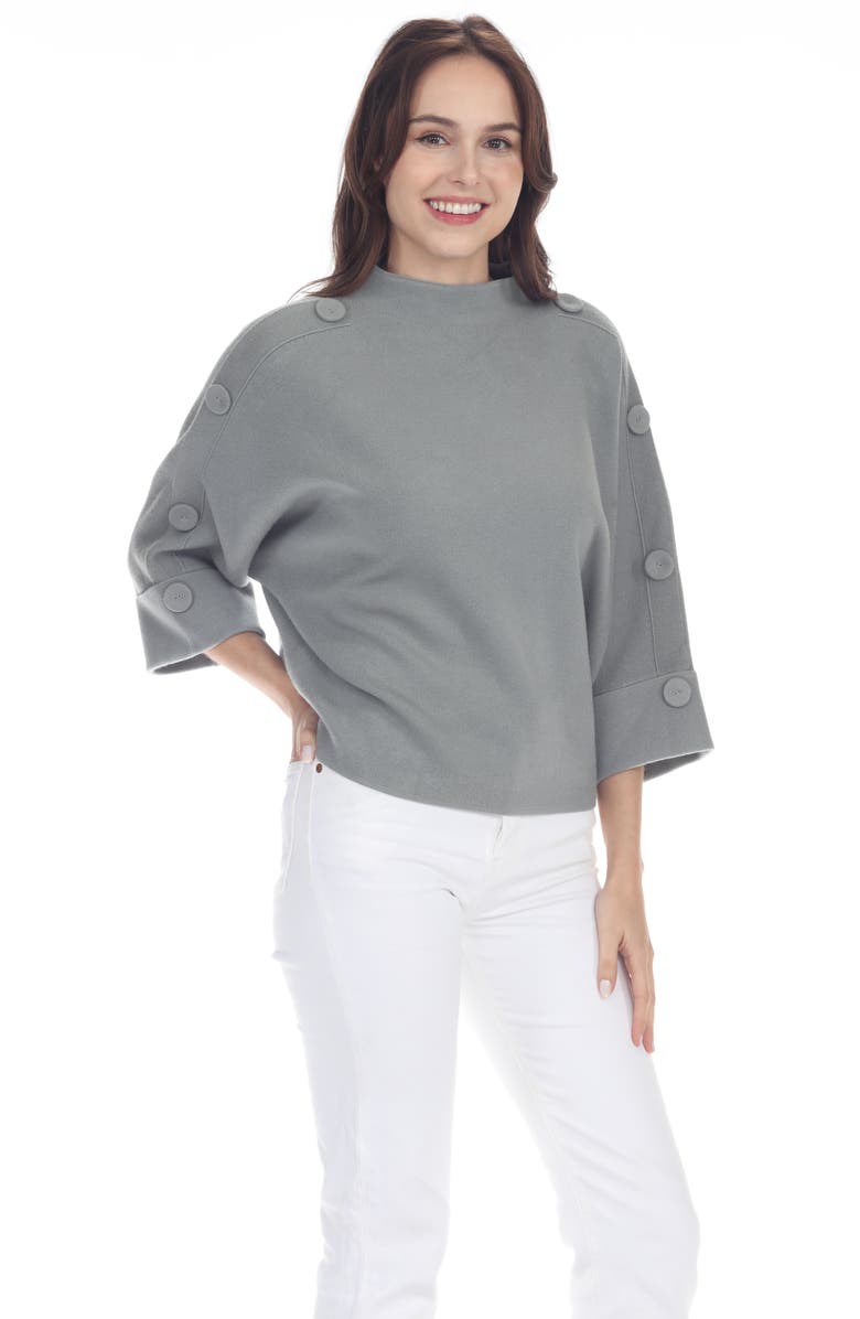 RAIN AND ROSE Button Detail Sweater, Alternate, color, Heather Grey