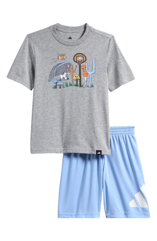 Adidas Originals Toddler & Little Boys Short-sleeve Heather T-shirt & Elastic-waistband Logo Shorts, 2 Piece Set In Grey Heather