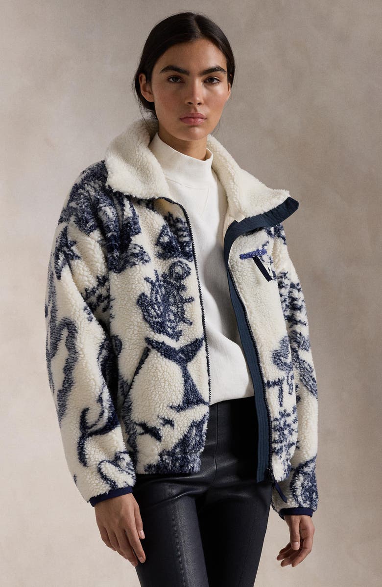 Polo Ralph Lauren Nautical High Pile Fleece Jacquard Zip-Up Jacket, Alternate, color,