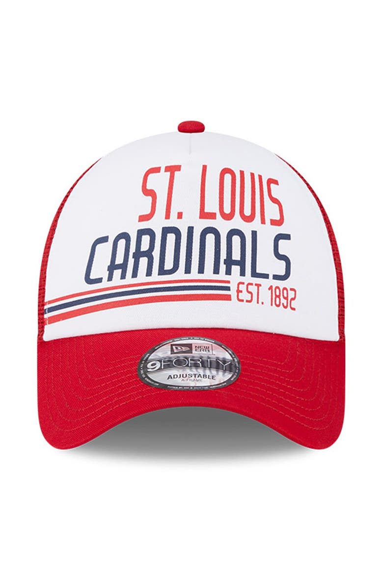 New Era Men's New Era White/Red St. Louis Cardinals Stacked A-Frame Trucker 9FORTY Adjustable Hat, Alternate, color, White